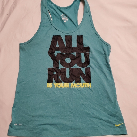 Nike All You Run Is Your Mouth Turquoise/Teal Workout Fitness Tank Size Medium - Picture 1 of 7
